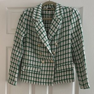 SHEIN Green and White Blazer with Tailored Fit